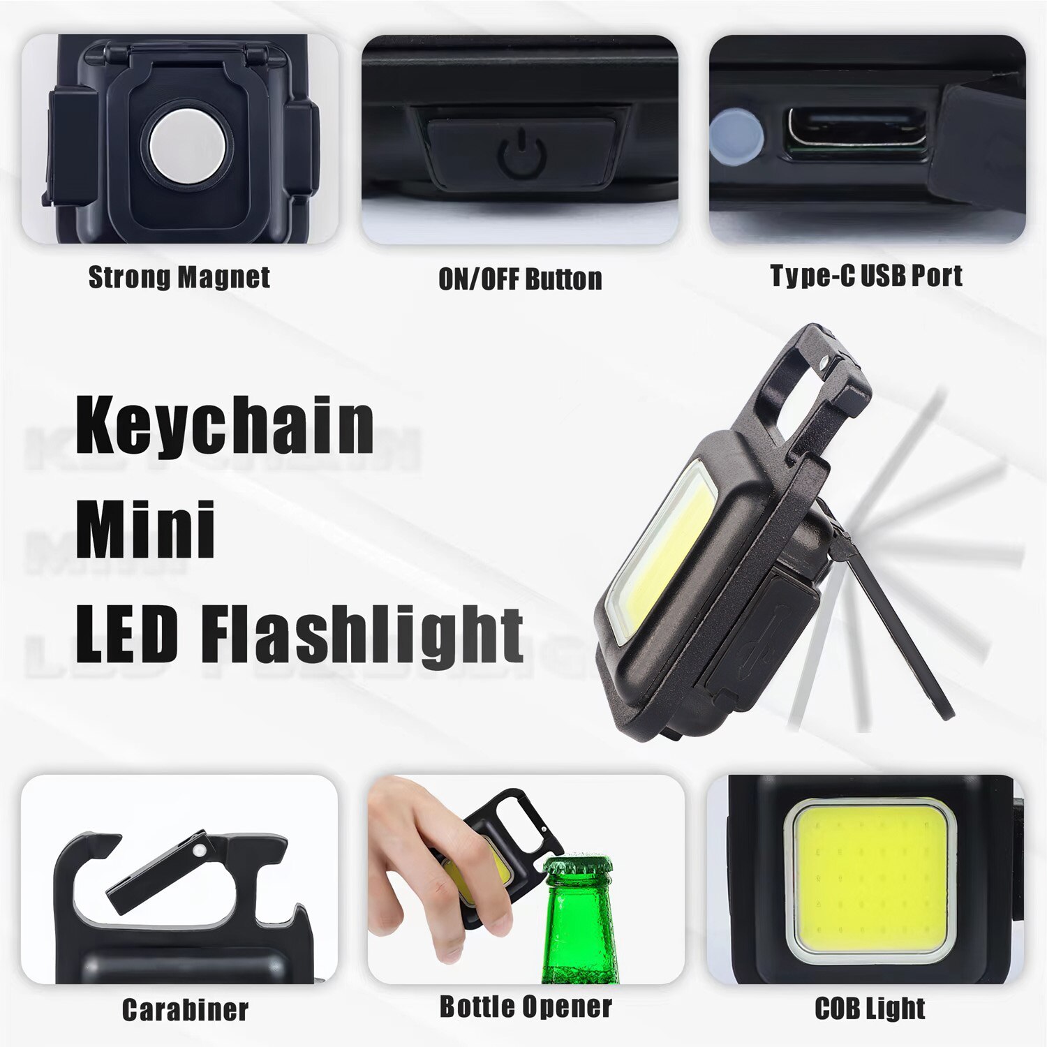 Multifunctional Mini Glare COB Keychain Light USB Charging Emergency Lamps Strong Magnetic Repair Outdoor Camping Light