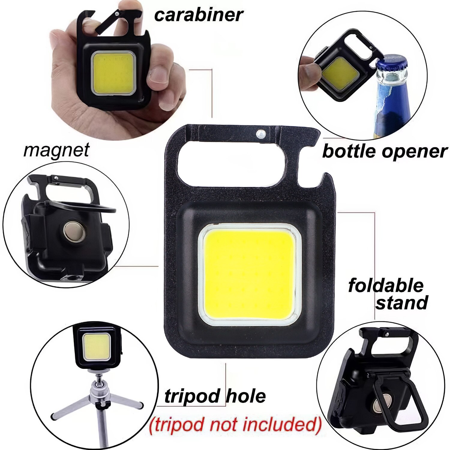 Multifunctional Mini Glare COB Keychain Light USB Charging Emergency Lamps Strong Magnetic Repair Outdoor Camping Light